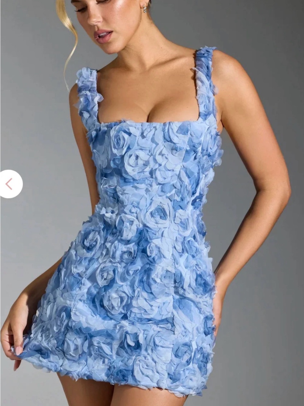 Oh Polly Light Blue Floral 3D Mini Dress